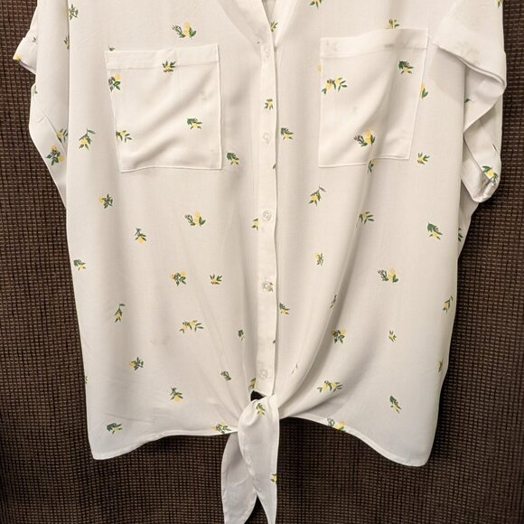 Emily Daniels Womens Plus Sz 2XL Short Sleeve Tie Front Button Front Blouse NWT - Picture 5 of 6